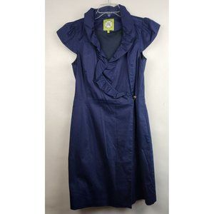 Elizabeth McKay Navy Blue Ruffle Cap Sleeve Classic Wrap Dress Size 6